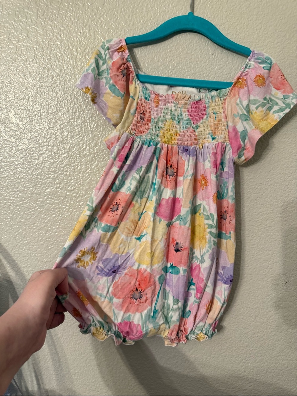 Little Sleepies Pastel Floral Smocked Bubble Dress - Pink Yellow Purple Green - Picture 2 of 5